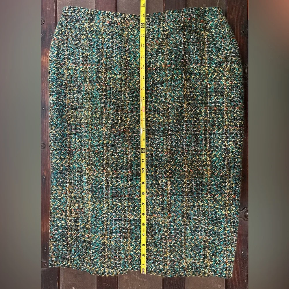 Lafayette 148 Tweed Skirt, Green Multicolor, Pencil, 8